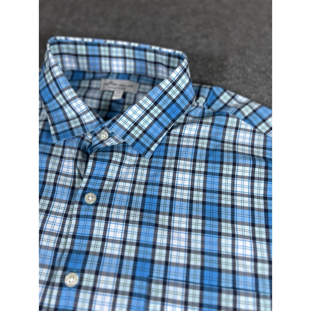 Peter Millar Men's XL Blue  Plaid Summer Comfort Shirt‎ Lightweight